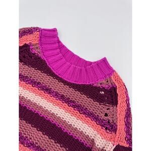 Free People‎ Knitted Cotton Striped Cotton Sweater Medium